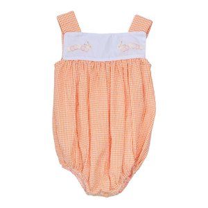 Auraluz Baby Girl Orange Caterpillar Embroidered Bubble Romper Outfit 12m